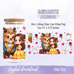 Princess Belle 16 Oz Libbey Glass Can PNG, Glass Can Design, Sublimation Designs, UVDTF Design, Cartoon Libbey Png, Digital download