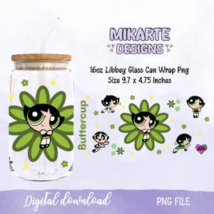 Super Power Girl 16oz Glass Can PNG, Glass Can Design, Sublimation Designs, UVDTF Design, Cartoon Libbey Png, Digital download