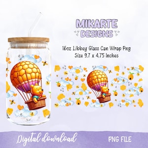Winnie The Pooh 16 Oz Libbey Glass Can PNG, Glass Can Design, Sublimation Designs, UVDTF Design, Cartoon Libbey Png, Digital download