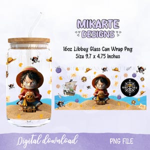 One Piece Anime 16oz Glass Can PNG, Glass Can Design, Sublimation Designs, UVDTF Design, Cartoon Libbey Png, Digital download