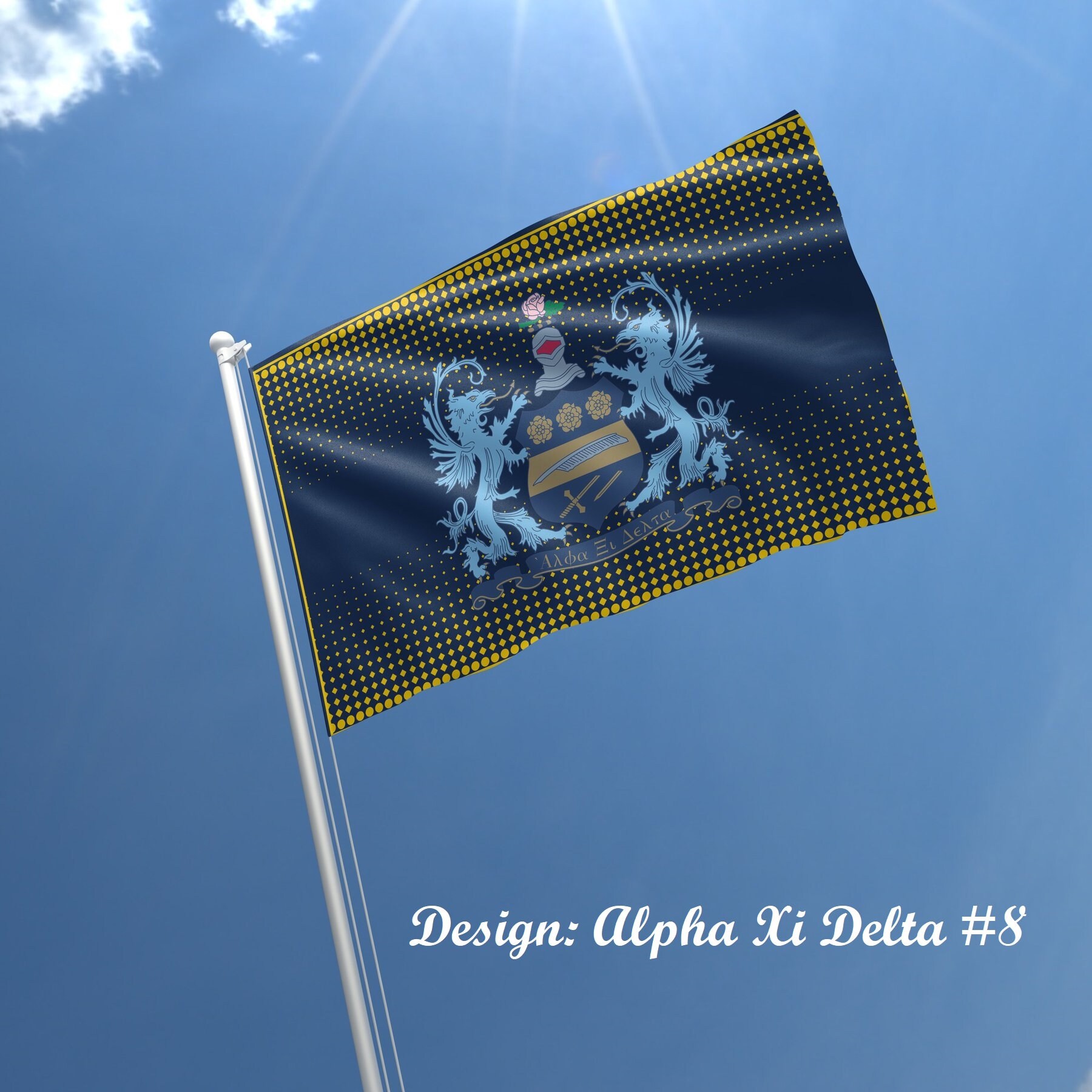 Alpha Xi Delta Sorority Flagge – 91 X 152 Cm, Polyester, Offiziell Lizenziert, Heller Marmor-Look