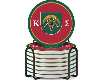 Kappa Sigma Absorbent Ceramic Coasters with Holder (Set of 8)