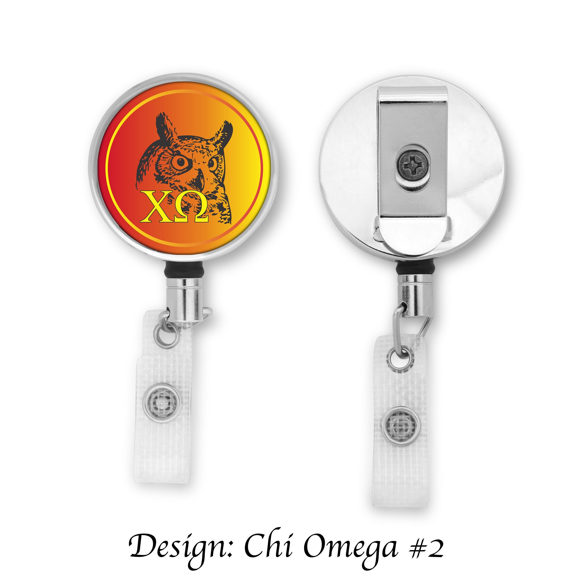 Chi Omega Retractable ID Badge Reel Holder 