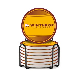 Montañas rusas de cerámica absorbente de la Universidad de Winthrop con soporte (juego de 8)