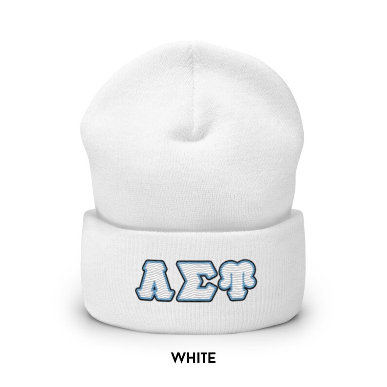May include: White beanie with a blue and white embroidered "A&Sigma;&Phi;" logo.