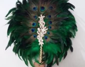 Peacock  feather fan  -  bridal fan- wedding hand fan - festival feather fan-Victorian  antique fan