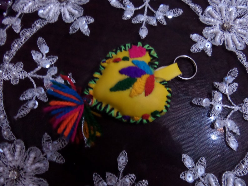leather key holder handmade leather key chain yellow heart keyring