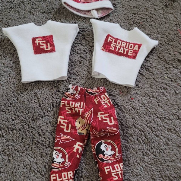 Holiday Elf Florida State University outfit, Christmas Elf clothes, FSU elf pants, skirt, shirt, top, hat