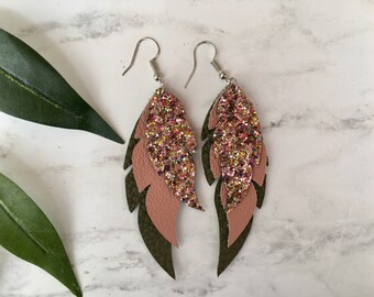 Glitter leather earrings Leather earrings Gifts for her glitter earrings Valentine\u2019s Day earrings