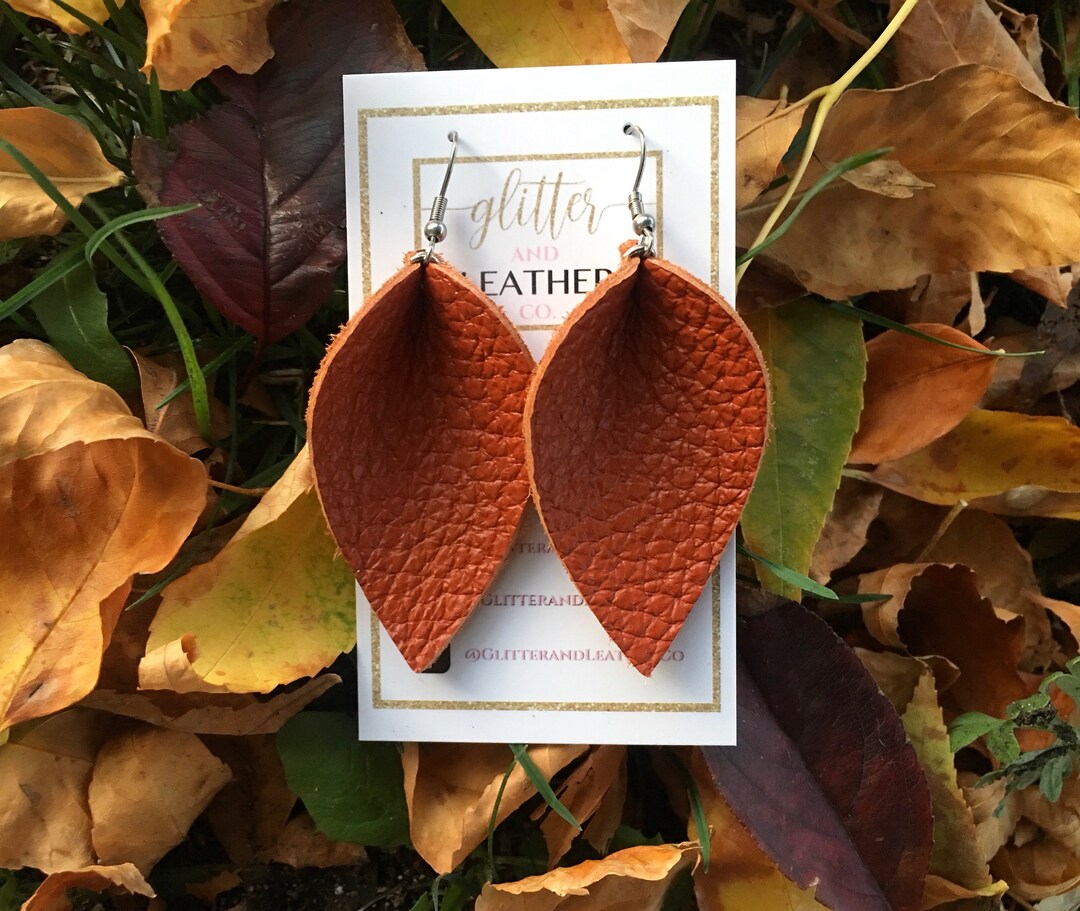 Leather Earrings, Burnt Orange Leather Earrings, Boho Earrings, Leather