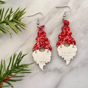 Gnome Earrings, Christmas Gnomes, Gnome Leather Earrings