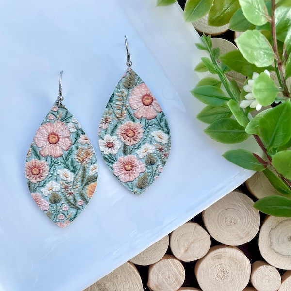 Leather Floral Earrings