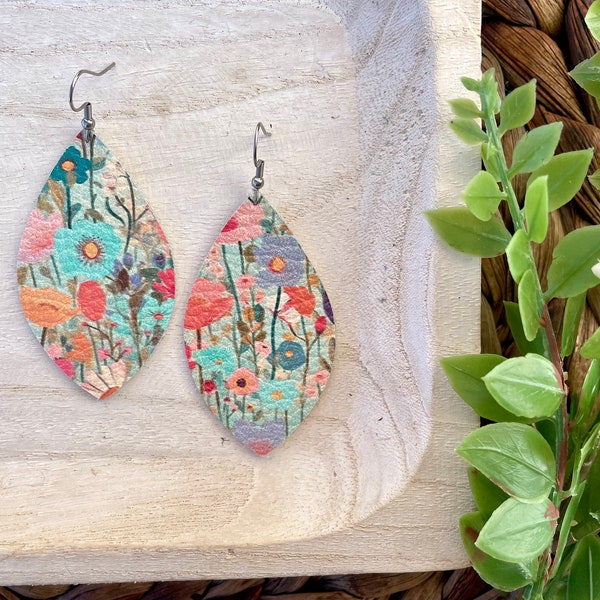 Spring Floral Leather Earrings