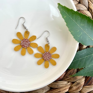 Sunflower Earrings, Sunflower Leather Earrings