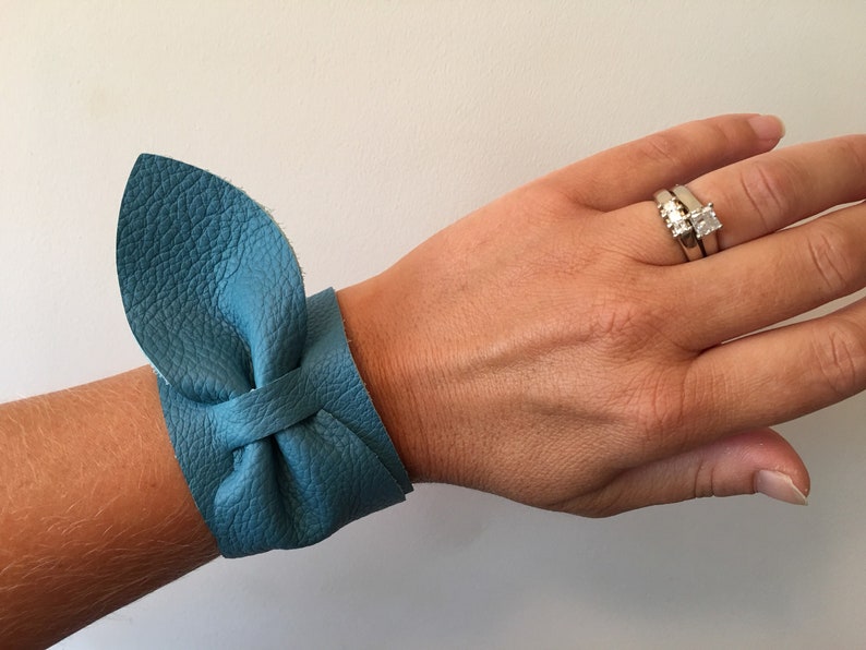 Leather Bracelet Aqua Blue Leather Cuff
