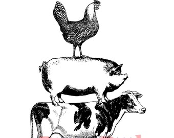 Farm Animal Stack Rubber Cling Stamp