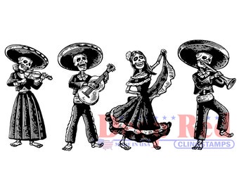 Calavera Mariachi Rubber Cling Stamp