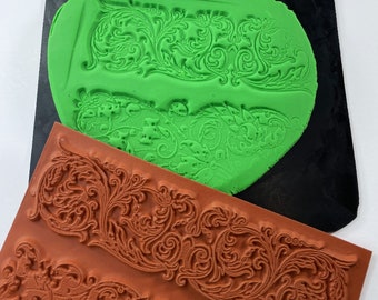 Botanical Borders Clay Texture Mat 4.25" x 5.5" Flexible Vulcanized Unmounted Deep Etch Red Rubber Stamp