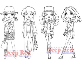 City Girls Fall Fashion Rubber Cling Stamp