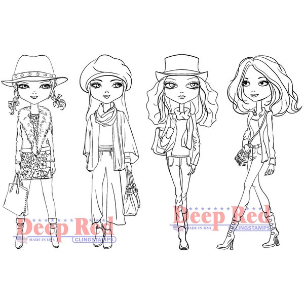 City Girls Fall Fashion Rubber Cling Stamp