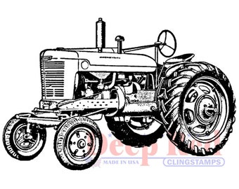 Vintage Farm Tractor Rubber Cling Stamp