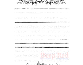 Rose Journal Notes Rubber Cling Stamp