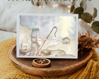 Christmas Cards, Shepherd Boy and Lamb Christmas Cards,  Watercolor Christmas Cards, Christmas Card Scripture, Inspirational