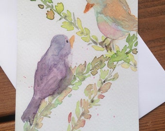 Blank Greeting Card,  Watercolor Card, Watercolor Art, Blank Card, Watercolor Birds, Thank you Cards, Birthday Cards