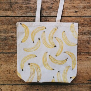 Banana Print Cotton Tote Bag Eco Shopping Organic Zero Waste, Sustainable Plastic Free, Fruit Reuse Large Canvas Back to School Vegan Gift image 2