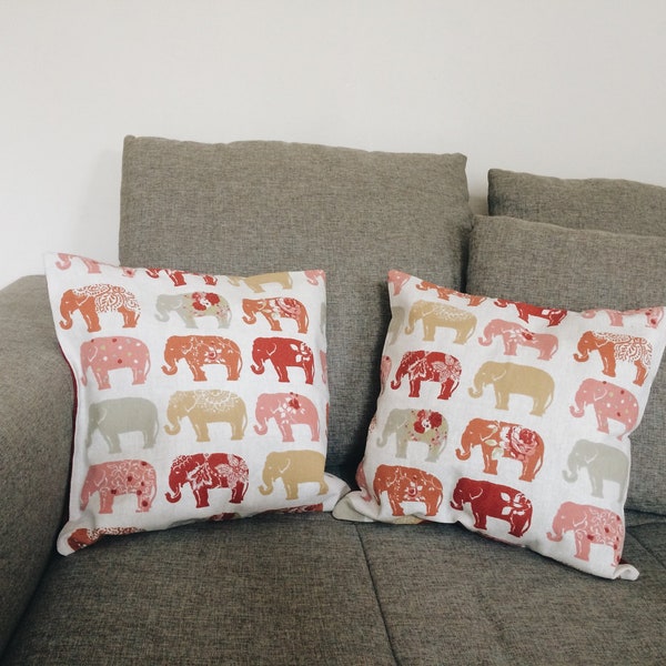 Elephant Print Decorative Pillow Case: Red Cotton, Elephant Print, Animal Couch Pillow, Modern Home Decor, Minimalistic White Cushion Cover