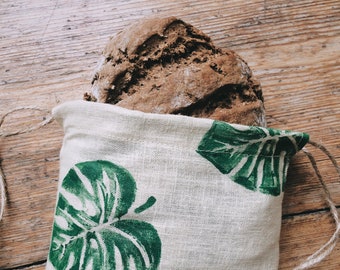 Baguette Bag - Organic Produce Shopping, Eco 100% Pure Linen, Storage Zero Waste Handmade Reuse Bread, Market Monstera Vegan Vegetarian Gift