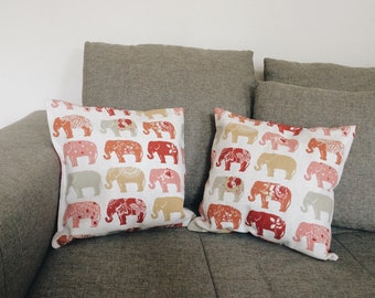 Elephant Print Decorative Pillow Case: Red Cotton, Elephant Print, Animal Couch Pillow, Modern Home Decor, Minimalistic White Cushion Cover