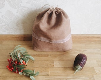 Sac à pain en dentelle de lilas brun - Achetez zéro déchet, sans plastique, réutilisable à la main, rangement de cadeaux végétalien du marché