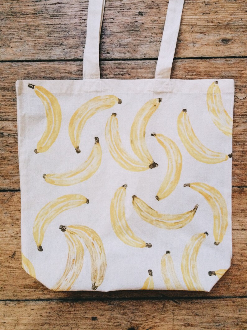 Banana Print Cotton Tote Bag Eco Shopping Organic Zero Waste, Sustainable Plastic Free, Fruit Reuse Large Canvas Back to School Vegan Gift image 3