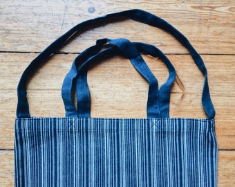 Striped Tote Bag: Unisex Blue Bag, Zero Waste Shopping, Reusable Cotton Bag, Eco Friendly Gift