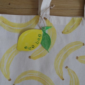 Banana Print Cotton Tote Bag Eco Shopping Organic Zero Waste, Sustainable Plastic Free, Fruit Reuse Large Canvas Back to School Vegan Gift image 6