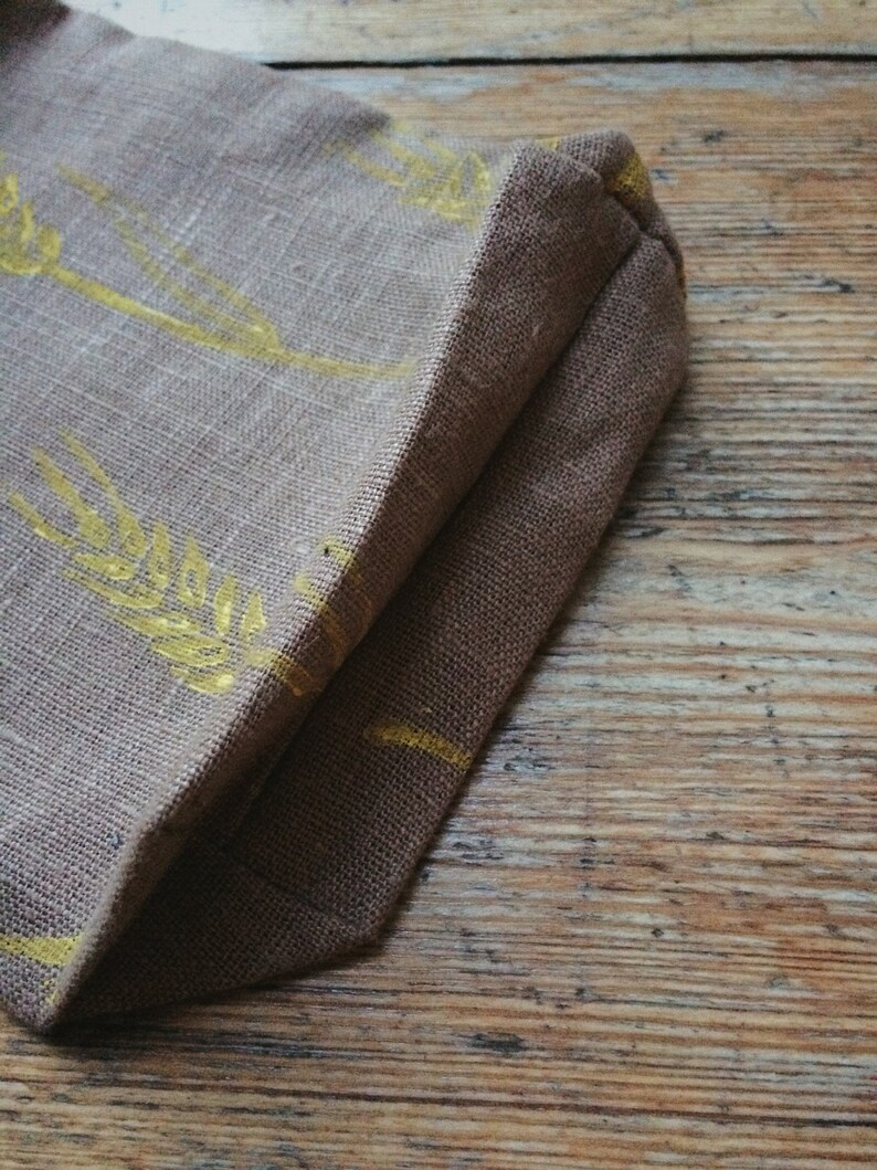 Reusable Linen Bread Bag Zero Waste Gift Handprinted Linen Bag for 2 Baguettes French Bread Storage