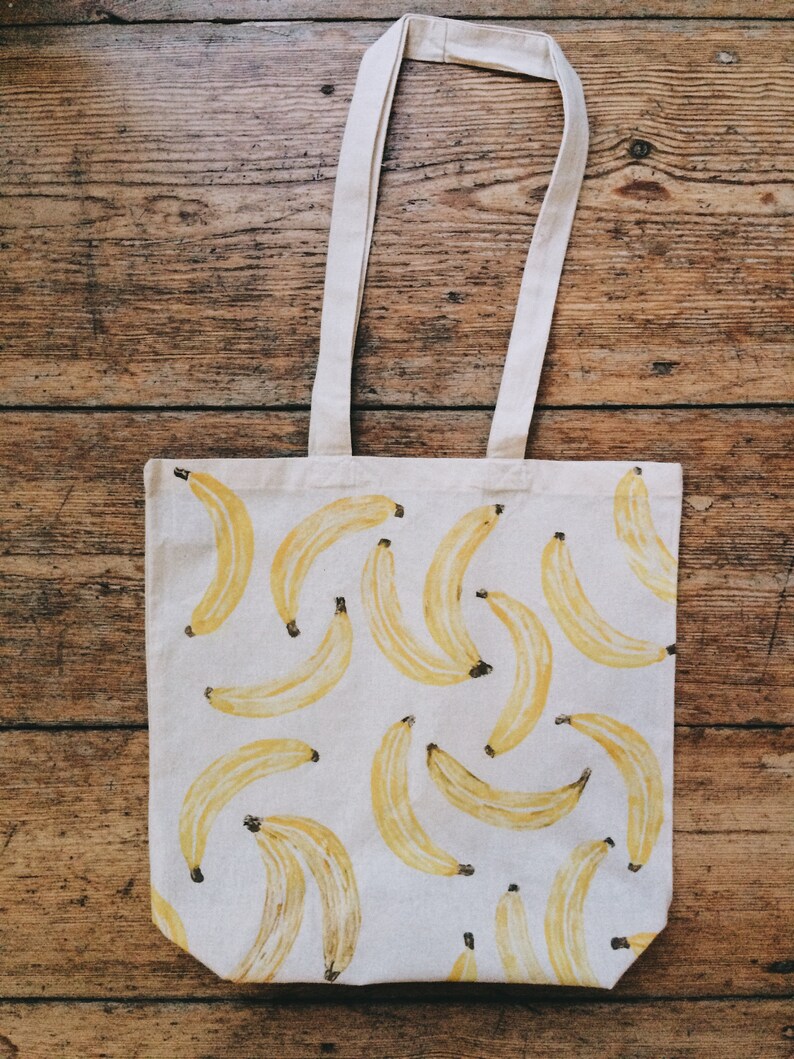 Banana Print Cotton Tote Bag Eco Shopping Organic Zero Waste, Sustainable Plastic Free, Fruit Reuse Large Canvas Back to School Vegan Gift image 2