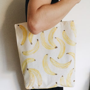 Banana Print Cotton Tote Bag Eco Shopping Organic Zero Waste, Sustainable Plastic Free, Fruit Reuse Large Canvas Back to School Vegan Gift image 7