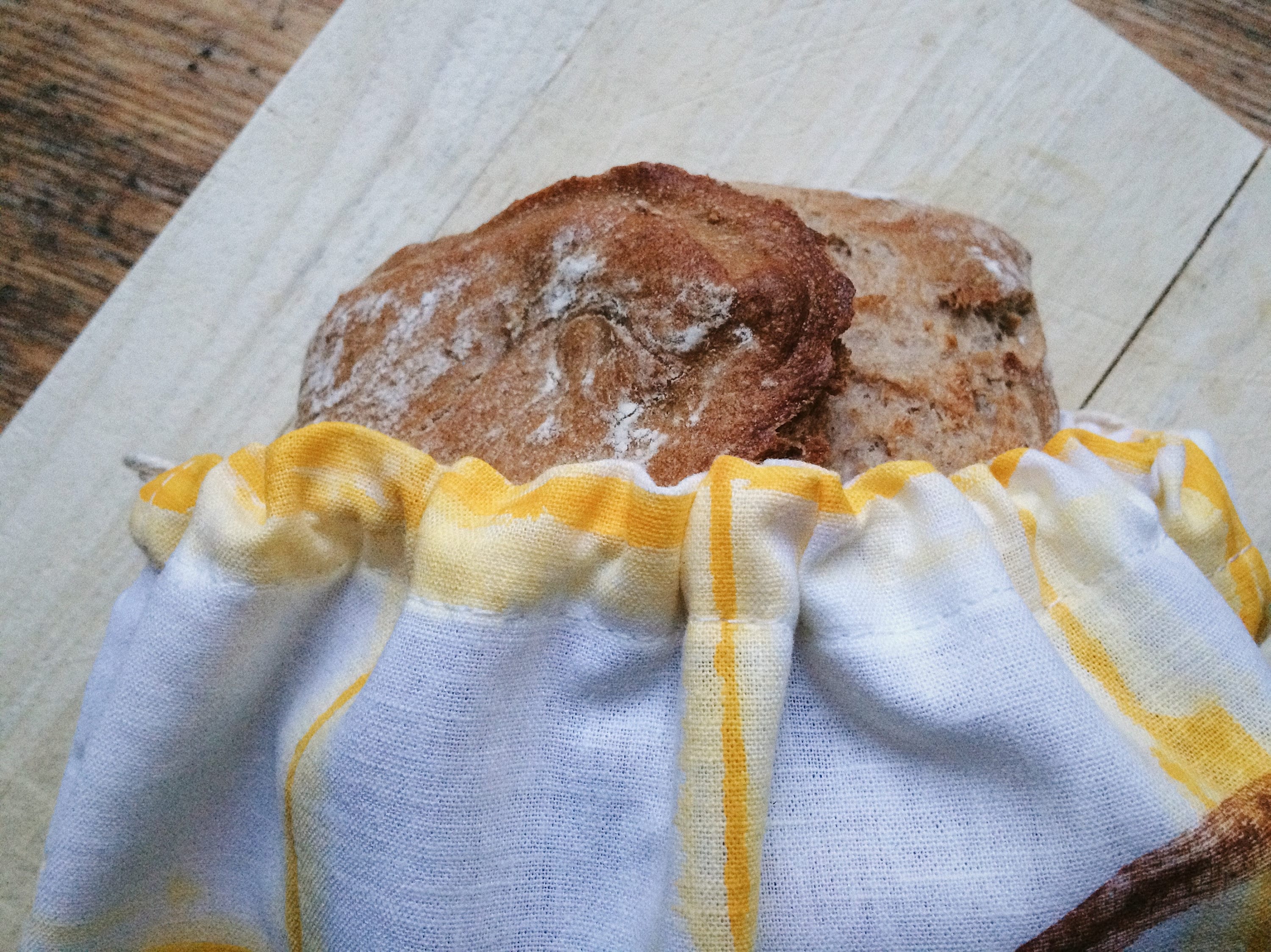 Flax Bread Bag: Linen Produce Bag, Zero Waste Shopping, Eco Friendly Gifts, Handprinted Reusable Bag, Square Print, Brown Bread
