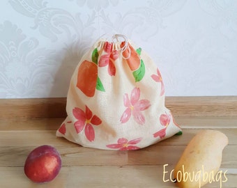 Zero Waste Peach Produce Bag: Reusable Eco Shopping Organic Grocery Bag
