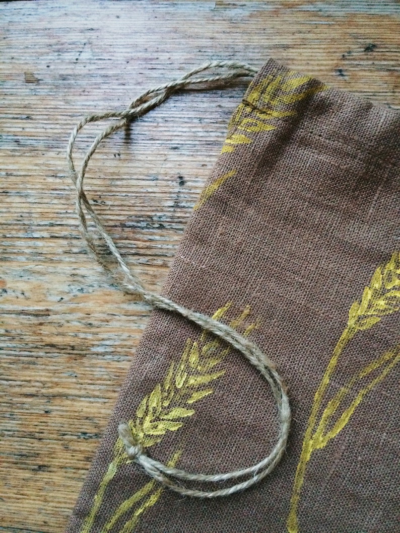 Reusable Linen Bread Bag Zero Waste Gift Handprinted Linen Bag for 2 Baguettes French Bread Storage