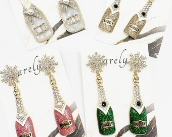 Bubbly Rhinestone Champagne Bottle Earrings: Bachelorette Jewelry