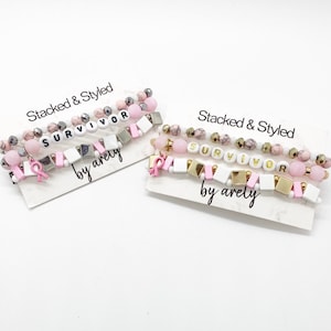 Breast Cancer Bracelets, Set of 3, Cancer Survivor, Fighter, Breast Cancer Gifts, Breast Cancer Awareness, Bracelets,
