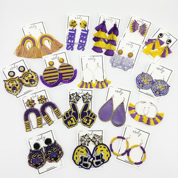 Purple and Yellow Gameday Earrings, Purple and Gold, College Gameday Earrings, Tigers, College Football, gifts for students, Graduation gift