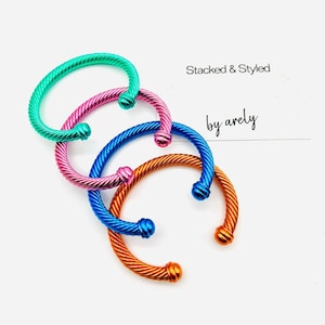 Cable Bracelets, Pink, Blue, Green, Orange, Colored Cable Bracelets, gifts for her, metal, cuff bracelets, adjustable image 1