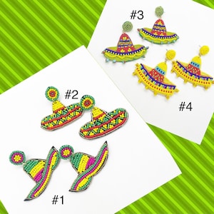 Sombrero Earrings, Fiesta Earrings, Cinco De Mayo, Mexican Fiesta, Earrings for her, Statement Earrings, Seed Bead Earrings, Beaded
