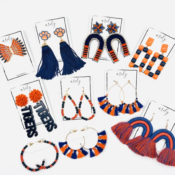 Navy and Orange Gameday Earrings, Blue and Orange, College, High school, School Colors, Gifts for Grads, Student gifts, College Acceptance