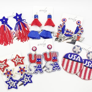 Patriotic Beaded Earrings: USA Flag, Stars & Stripes