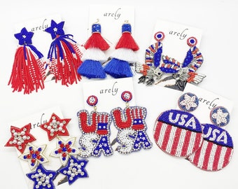 Patriotic Beaded Earrings: USA Flag, Stars & Stripes